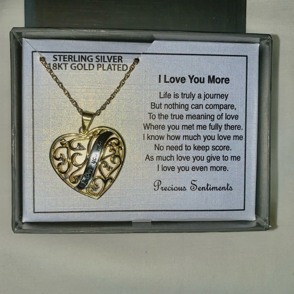Precious Sentiments Heart Necklace Sterling Silver 18K Gold Plated Pendant